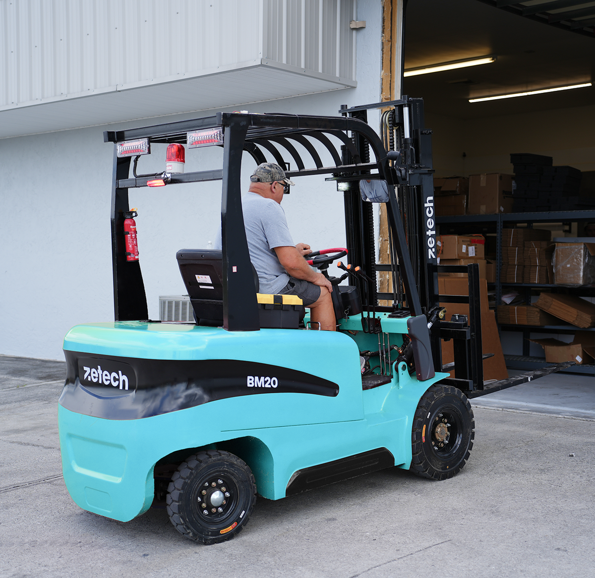 ZETECH electric forklift at a warehouse